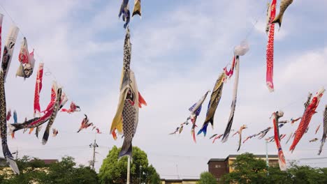 National-Holiday-in-Japan,-Children's-Day-Carp-Fish-Streamers-on-Display-4k
