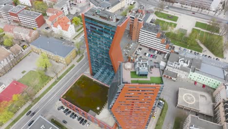 Aerial-view-of-the-K-D-shape-skyscrapers-in-the-Klaipeda-city-center