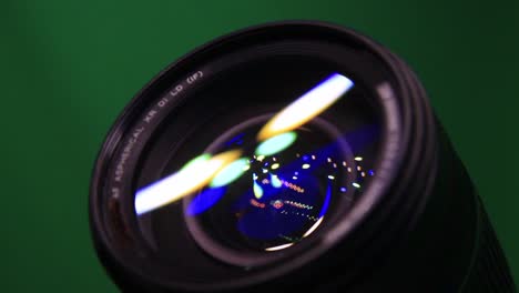 Close-Up-of-DSLR-Camera-Lens-In-Green-Background