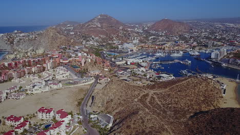 Done-footage-of-the-harbor-in-Cabo-San-Lucas,-Mexico