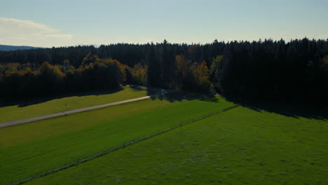 Aufschlussreiche-Drohnenaufnahme-Der-Alpen-Mit-Wald-Im-Vordergrund-Und-Den-Bayerischen-Alpen-Im-Hintergrund
