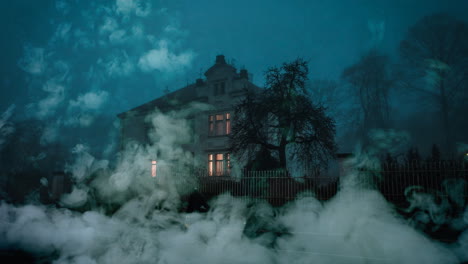 Haunted-house-in-smoke-on-Halloween
