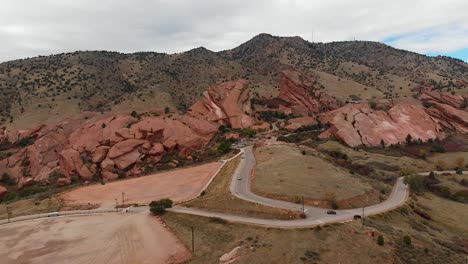 Aerial-shot-moving-from-right-to-left-at-Red-Rocks-Amphitheater-in-the-fall