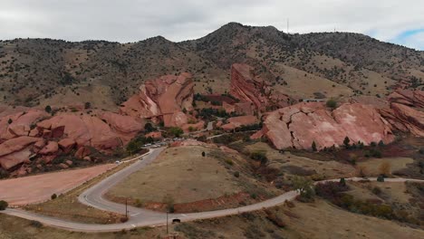 Aerial-shot-pulling-away-from-Red-Rocks-Amphitheater-in-the-fall