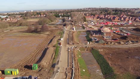 Aerial-fly-though-of-the-Redrow-homes-development,-The-Fairways,-in-Herne-Bay,-Kent
