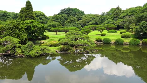 Der-Blick-Auf-Den-See-Mit-Baumreflexion-Im-Nationalgarten-Shinjuku-Gyoen