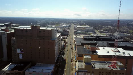 Aerial-looking-down-South-Main-Street-in-High-Point-North-Carolina