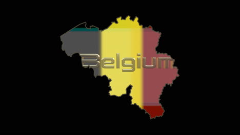 Animación-De-La-Línea-Fronteriza-De-Bélgica-Con-Fallo-De-Pantalla,-Bandera-De-Tres-Colores-Y-Título-3d-De-Bélgica