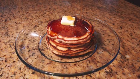 static-shot,-stack-of-pancakes,-melting-butter,-pouring-syrup-on-top,-Los-Angeles,-California,-USA