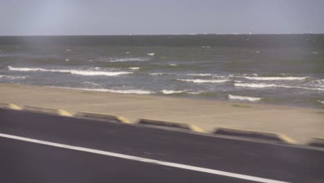 Slow-Motion-footage-of-Galveston-Beach-along-seawall
