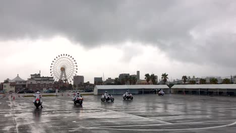 Motorbike-Driving-Riding-School-Practice-On-A-Cloudy-Rainy-Day