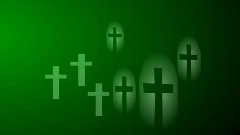 Animación-De-Halloween-Del-Cementerio-De-Cruces-Y-Efecto-De-Iluminación-Verde