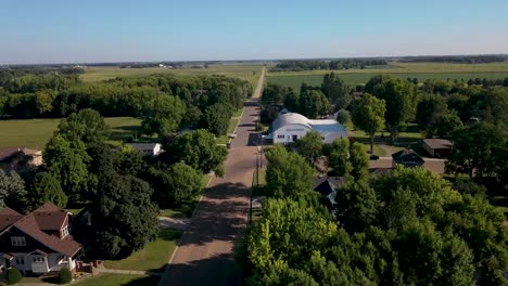 Aerial-clip-of-small-town-in-midwest-during-summer