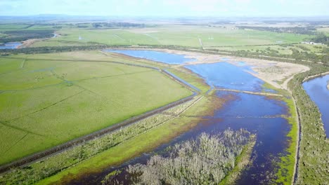 Aerial-view-of-flooded-agricultural-fields-next-to-the-Tarwin-River-near-Tarwin-Lower,-Victoria,-Australia