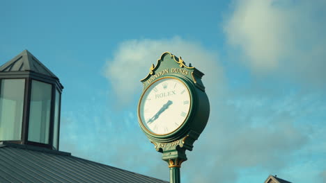 Famous-Rolex-clock-custom-made-for-Bandon-Dunes-Golf-Resort-in-Bandon-Oregon,-nice-cloud-movement,-day-time
