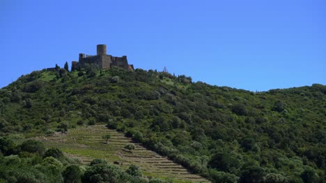 Fort-Saint-Elme-Sitzt-An-Einem-Windigen-Tag-Stolz-Auf-Dem-Hügel-über-Der-Historischen-Stadt-Collioure-Im-Süden-Frankreichs