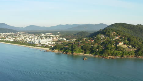 Jurere-Internacional-beach-aerial-drone-view,-Santa-Catarina,-Brazil