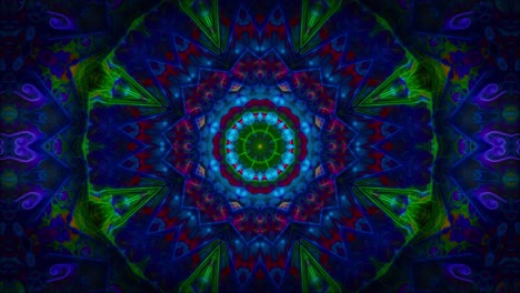 Kaleidoscope-mandala-psychedelic-abstract-background,-looped-animation-with-line,-circle,-flowery-patterns-emitting-inwards-and-outwards