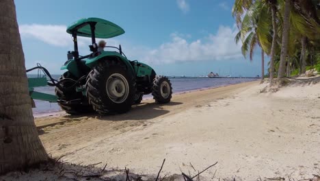 Ein-Traktor-Entfernt-Während-Einer-Reise-Nach-Cancun-Am-22.-August-2019-Tote-Algen-Aus-Dem-Sand