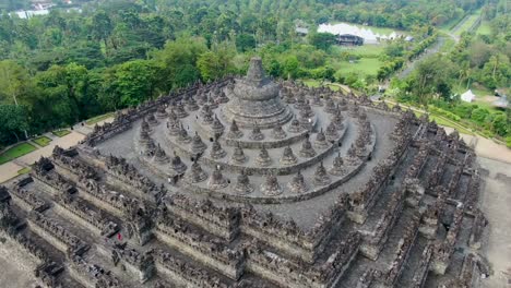Antiguo-Templo-Budista-De-Borobudur-En-La-Isla-De-Java,-Indonesia,-Vista-Aérea