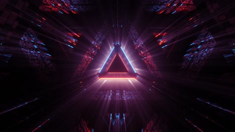 Abstract-seamless-loop-blue-and-pink-neon-sci-fi-tunnel-in-triangle-form