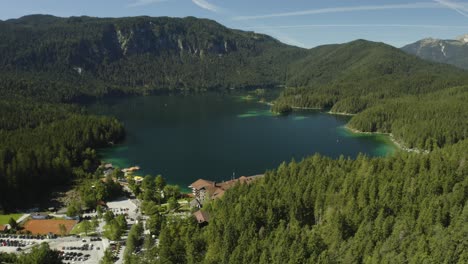 Beautiful-aerial-shot-of-lake-Eibsee-in-Germany