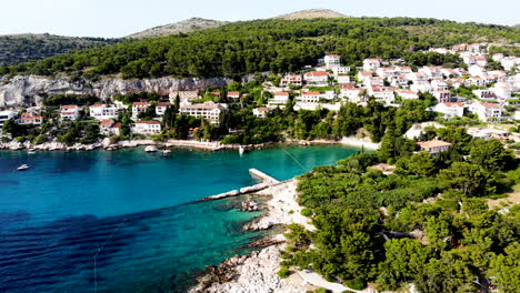 Aerial-view-at-amazing-archipelago-in-front-of-town-Hvar,-Croatia-Mediterranean