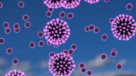 Outbreak-of-corona-virus-germs-worldwide-on-blue-sky-background