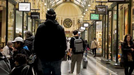 Royal-Arcade,-Melbourne,-July-2019-historical-shopping-arcade-building-in-melbourne---popular-tourist-attraction-in-melbourne