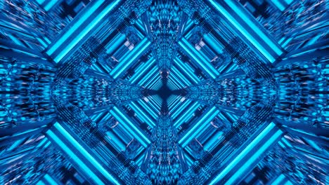 Motion-graphics-sci-fi:-inside-beautiful-teal-blue-and-white-reflective-and-mirrored-design-and-patterns-expanding-in-short-tunnel