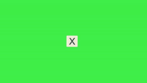 Letter-X-scrabble-slide-from-left-to-right-side-on-green-screen,-letter-X-green-background