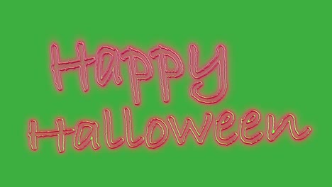 Letrero-De-Texto-Neón-Feliz-Halloween-Moviéndose-En-Pantalla-Verde,-Diseño-De-Fuente