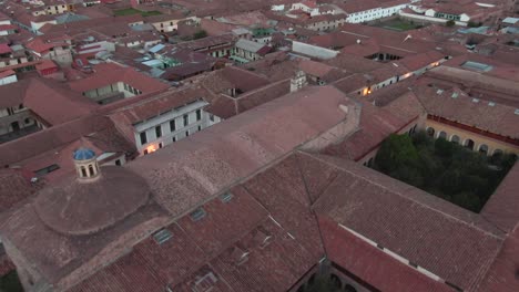 Daytime-4k-drone-aerial-footage-over-Spanish-colonial-houses-from-the-center-of-Cusco-City,-Peru-during-Coronavirus-lockdown