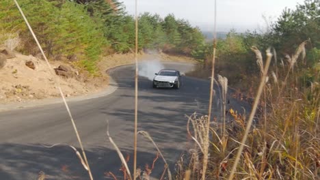 Slow-Motion-Wide-Angle-Shot-of-Nissan-Silvia-Drifting-in-Fukushima