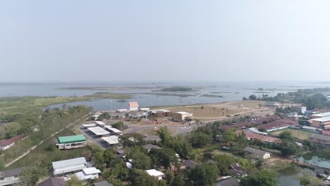 Aerial-Footage-of-Sakonnakorn-City-View-and-Beautiful-Nong-Han-Lake