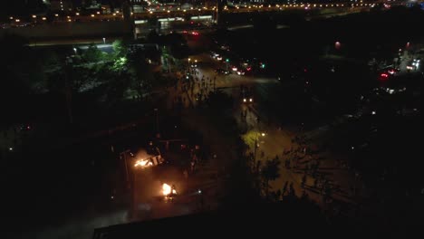 Aerial-footage-of-protest-responding-to-george-floyd-murder-in-minneapolis,-minnesota-at-night