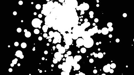 Weiße-Kreise-Platzen-Und-Schweben-Auf-Schwarzem-Hintergrund,-Abstrakt