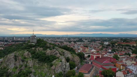 Flying-one-of-the-seven-hills-in-Plovdiv,-Europe-capital-of-culture