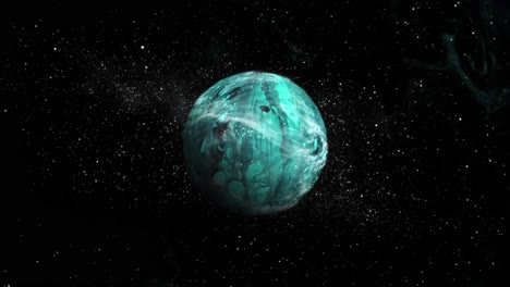 Fictional-gas-planet-in-outer-space-with-twinkling-stars,-zoom-in-animation