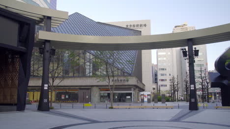 Clear-spring-morning,-Tokyo-Metropolitan-Theatre,-in-Ikebukuro,-Tokyo,-Japan
