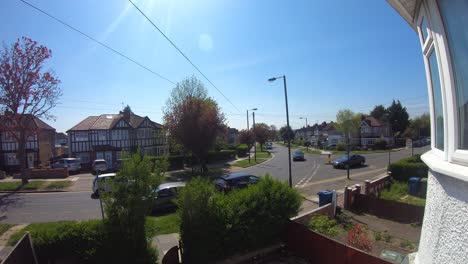 Time-lapse-Showing-Wide-Angle-View-Of-Sunny-Residential-Street-In-Harrow,-London,-UK