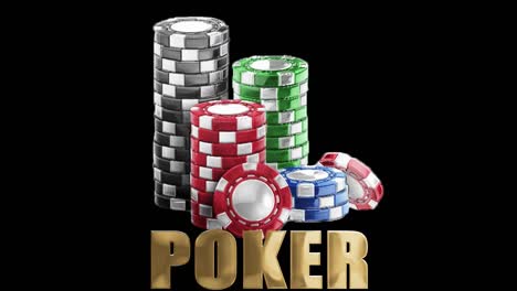 3D-Darstellung-Von-Chips-Und-„Poker“-Symbolik-Auf-Schwarzem-Hintergrund