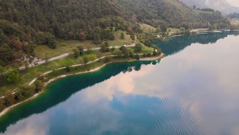Aerial-view-on-road-on-coast-of-Lake-Ledro-Italy