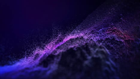 3D-animation-of-pink,-lila-and-purple-colored-sand-reacting-to-the-sound-waves-of-the-bass-in-the-music-during-a-concert