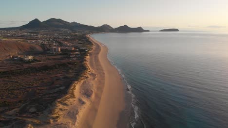 Aerial-panoramic-view-of-Matadouro-beach-in-Portugal-at-sunset