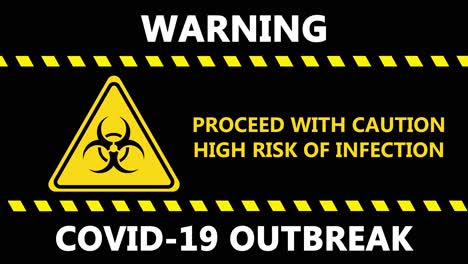 Flashing-coronavirus-outbreak-warning-sign-in-black-and-yellow-with-biohazard-signs