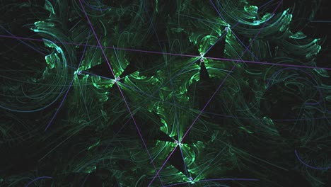 Spirale,-Fragmentiertes-Blatt-Fraktal-Mandala,-Tiefgrüne,-Sich-Drehende-Formen-–-Nahtlose-Schleife,-Ununterbrochene-3D-Animation
