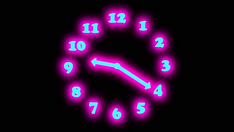 Neon-spinning-clock-hand-on-black-background