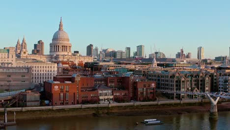 Low-slider-aerial-of-St-Pauls-Cathedral-from-the-Thames-at-sunrise