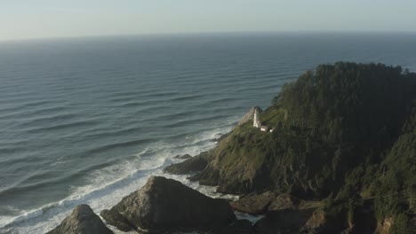 Wide-aerial-of-Haceta-Head-lighthouse-in-Oregon